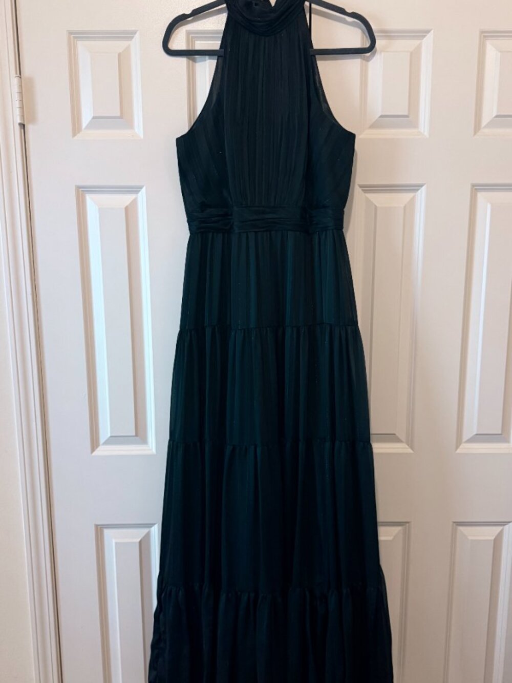 Mac Duggal Black Tiered Chiffon Halter A-Line Gown | Size 10 / L - Picture 6 of 11